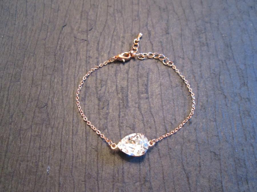 زفاف - Rose Gold Swarovski Crystal Bracelet/Rose Gold Bracelet/Rose Gold Bridesmaid Jewelry/Swarovski Bracelet/ Clear Crystal/Bridesmaid Bracelet