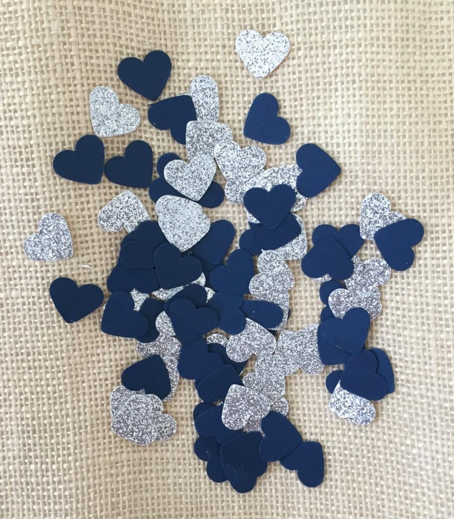 Mariage - Navy and Silver Glitter Heart Confetti, Wedding Decor, Bridal Shower, Baby Shower, Navy Decorations, Table Decor, Invitation Stuffer