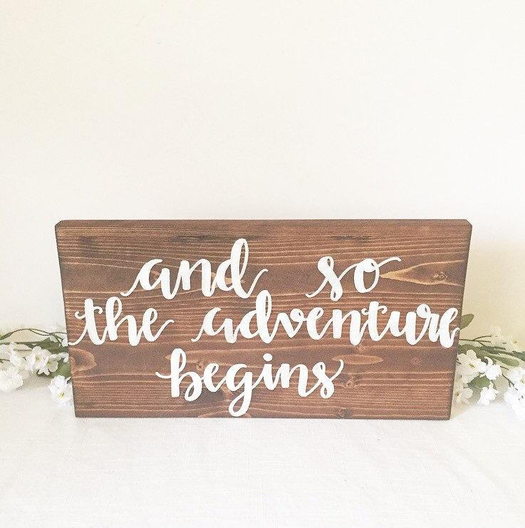 Wedding - Rustic wedding sign and so the adventure begins sign rustic wedding decor wedding wooden sign wood sign wedding sign wedding decorations