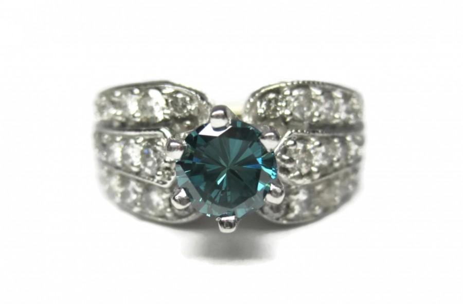 زفاف - On Hold for Theresa - Vintage 14K 1.45 Carat Blue White Diamond Engagement Ring Size 5.5