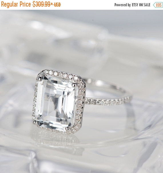 Hochzeit - Baguette Morganite Diamond ring,Halo Morganite wedding band,promise ring,Natural Morganite engagement ring,14k white gold,fine jewelry gift