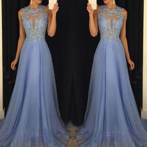 Wedding - Stunning Floor Length Prom Dress - Crew Neck with Appliques from Dressywomen