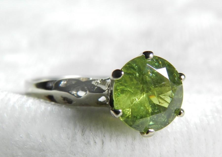 Hochzeit - Green Garnet Ring Demantoid Green Garnet Engagement Ring1.29 Ct Green Garnet 14K White Gold Antique Engagement Filigree Ring January Gift