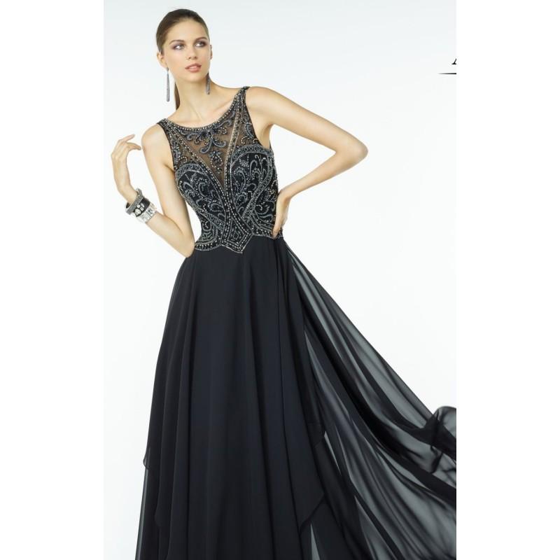 Mariage - Black/Gunmetal Beaded Open Back Gown by Alyce Black Label - Color Your Classy Wardrobe