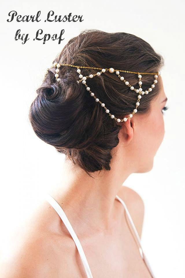 Wedding - Bridal Headpiece Wedding Headpiece Hair Jewelry Head Jewelry Pearl Chain Headpiece Boho Wedding Headpiece Head Chain - Pearl Luster  Gold
