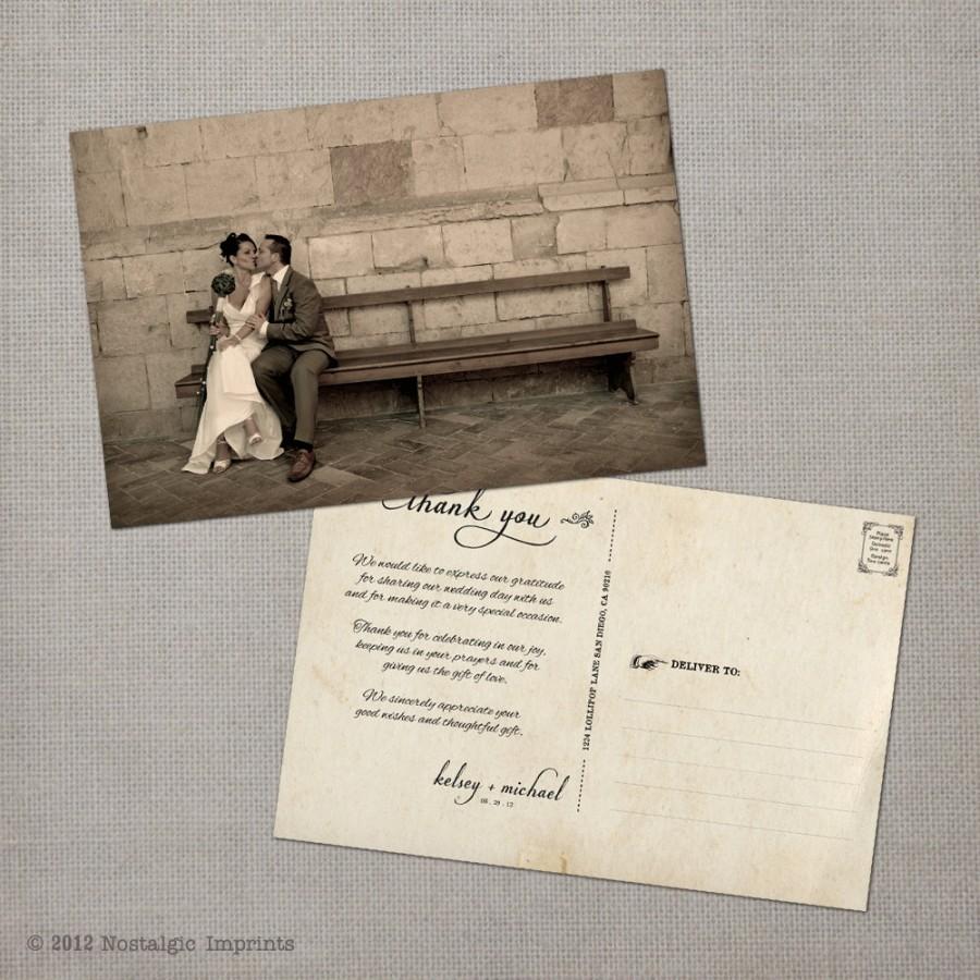 Свадьба - Vintage Wedding Thank You Postcard - the "Kelsey"