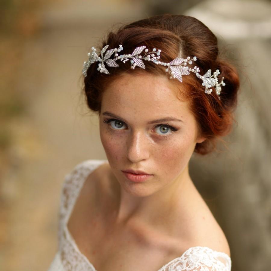 Свадьба - Leaves hair vine Silver wedding vine Crystal hair vine Bridal halo Leaves bridal wreath Floral bridal headpiece Silver headpiece
