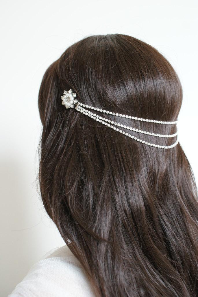 زفاف - Headchain Wedding Headpiece,1920s wedding Headpiece - Hair Jewellery -Headpiece with pearls - Bohemian chain accessory