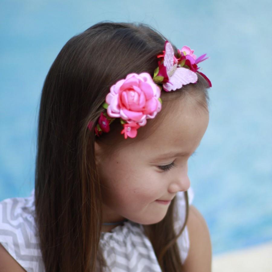 زفاف - The hair band accessories pink flowers buterfly gift for girl boho trends couronne fleur flower crown romantic style