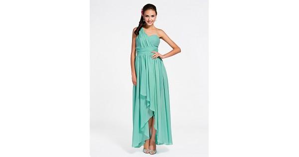 Свадьба - Ankle-length / Asymmetrical Chiffon Bridesmaid Dress - Jade Plus Sizes / Petite Sheath/Column One Shoulder / Sweetheart