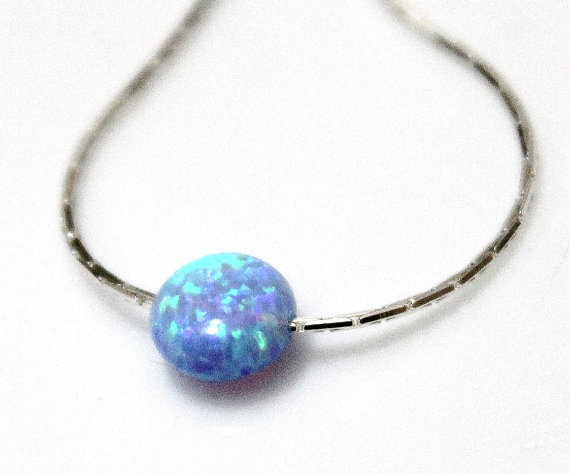 Mariage - Opal Coin Necklace, Disc necklace, Sterling Silver, Opal Blue Coin Necklace, Tiny Opal Necklace, Ball Necklace, Delicate Opal Necklace