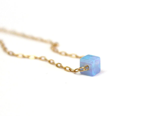 Mariage - Opal Cube Necklace, Tiny Opal Silver Necklace, Blue Opal Necklace, Opal Jewelry, Opal Silver Necklace, Opal Cube necklace Opal