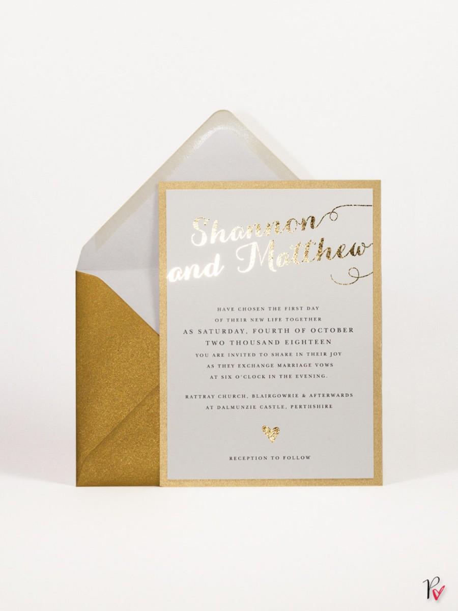 Hochzeit - Chic Shine Wedding Invitation - Gold/Pink Foil Wedding Invitation Suite - Gilded Wedding Invitation - Wedding Invitations by Paper Charms