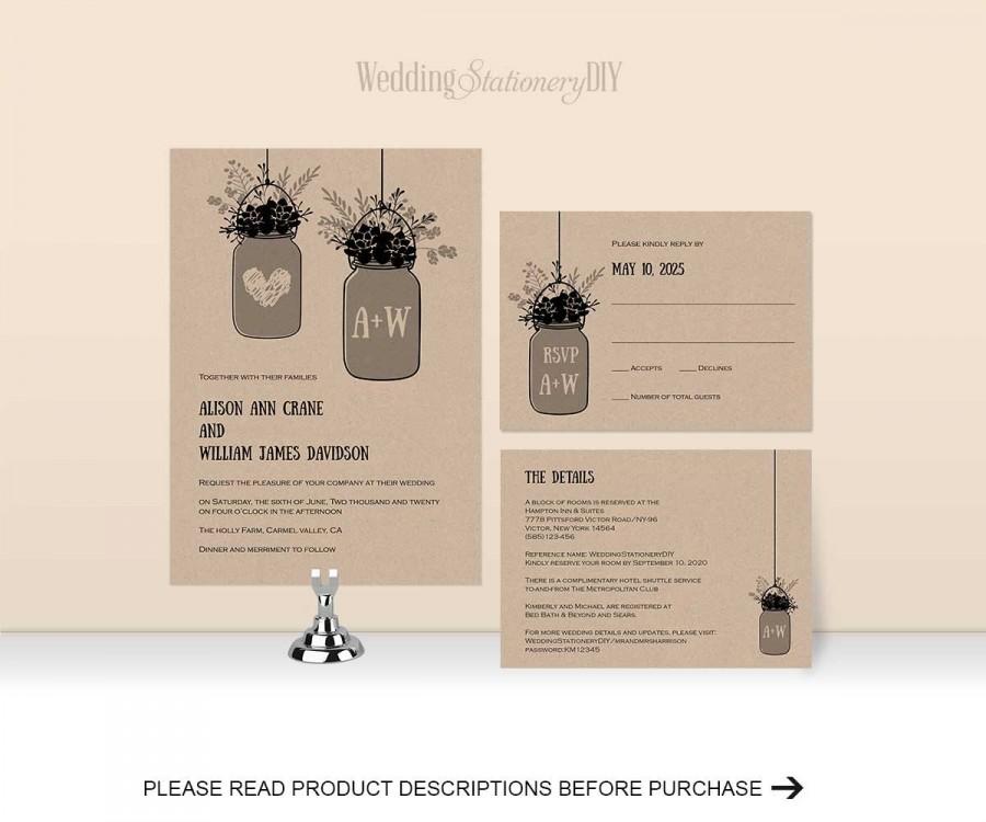 Wedding - Rustic wedding invitation kits, Printable wedding invitation suite, wedding download invitation sets, DIY, Instant download, templates, F5