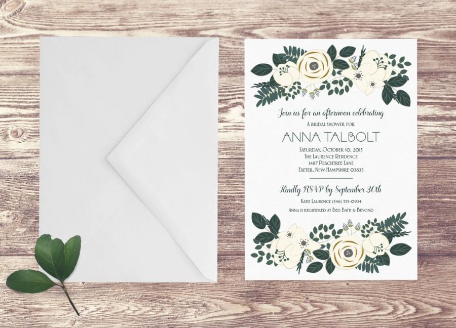 Wedding - Printed Bridal Shower Invitation with Ivory Flowers, Rehersal Dinner Invitation, Engagement Party Invite, Wedding Brunch, Baby Shower