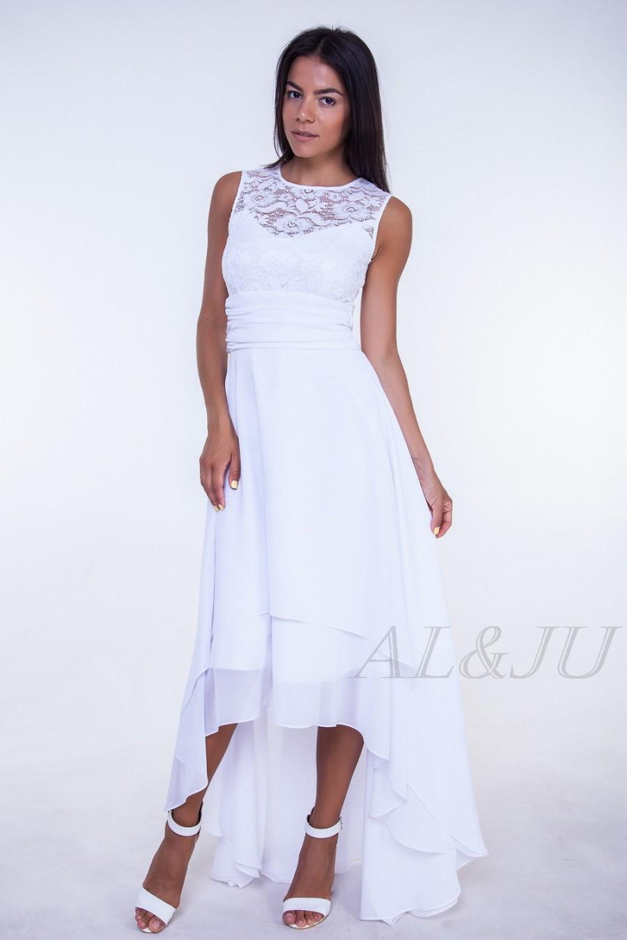 Свадьба - Long white dress Wedding lace and chiffon gown Long dress bridesmaid.