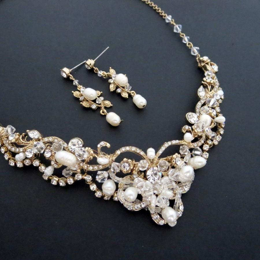 Hochzeit - Wedding jewelry, Bridal necklace and earrings, Gold necklace and earrings, Silver necklace and earrings, Necklace set, Jewelry set