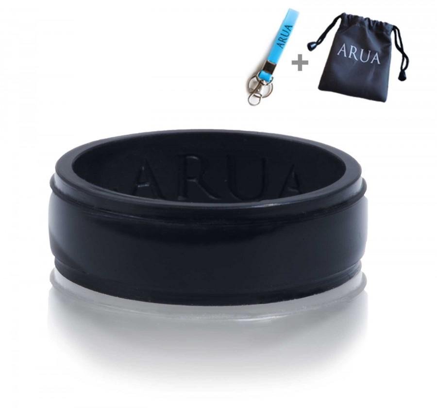 Wedding - Black Silicone Wedding Ring/ Wedding Band for Women. Thin, Comfortable, Durable. Gift Bag and Silicone Keychain Included.