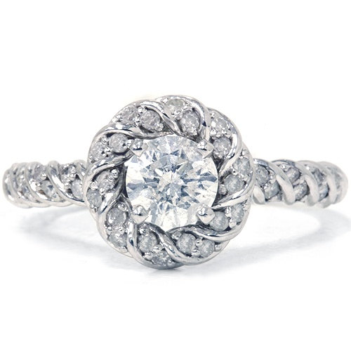 زفاف - 1.10CT Diamond Petite Engagement Ring 14K White Gold Size (4-10)