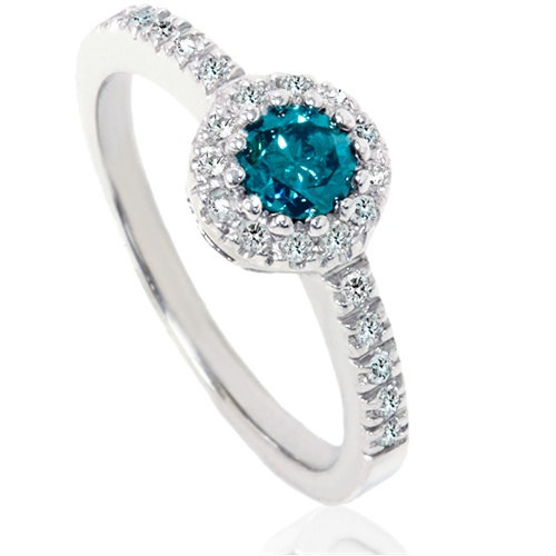 Mariage - Blue Diamond Engagement Halo Ring 14K White Gold Vintage Antique Style Size (4-10)