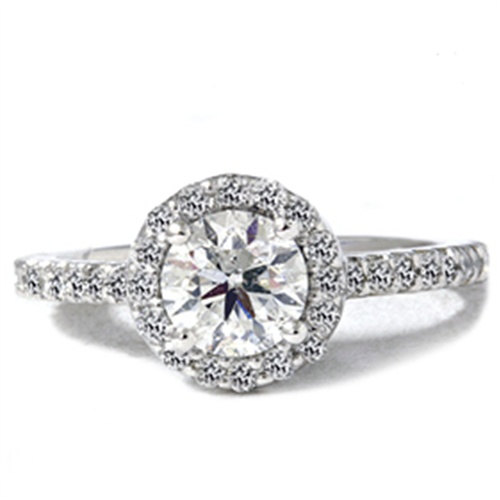 Wedding - 1.55CT SI Round Pave Halo Diamond Ring 14K White Gold