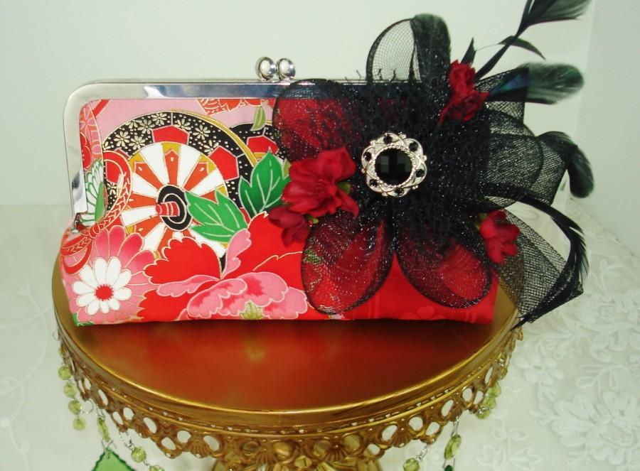 Wedding - Vintage Kimono / Bridesmaid Clutch / Wedding Clutch / Japanese Kimono / Asian Influence Wedding / Red Handbag