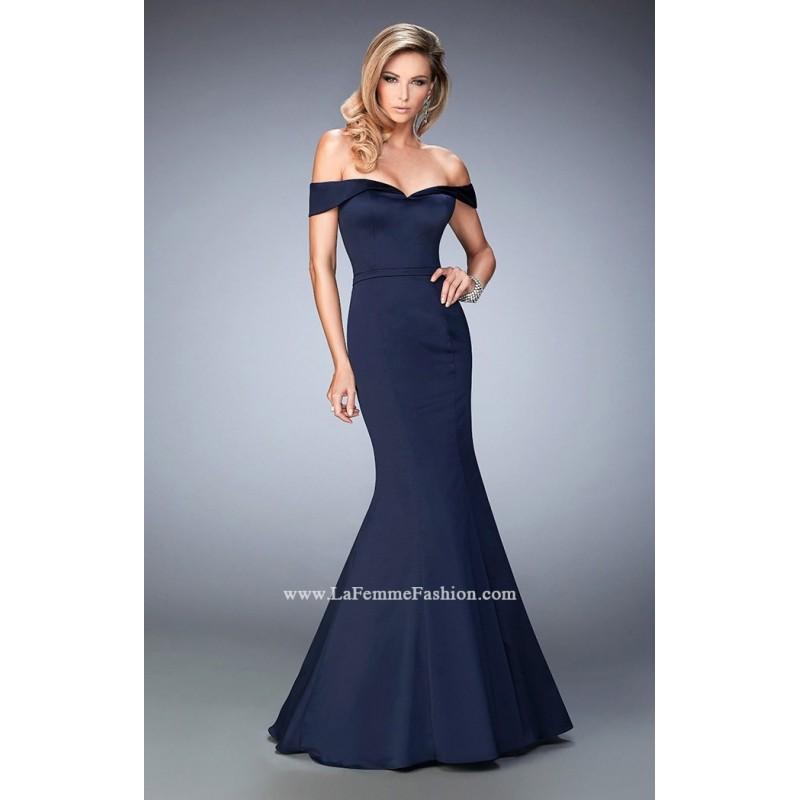 Hochzeit - Navy La Femme 22149 - Mermaid Cap Sleeves Dress - Customize Your Prom Dress