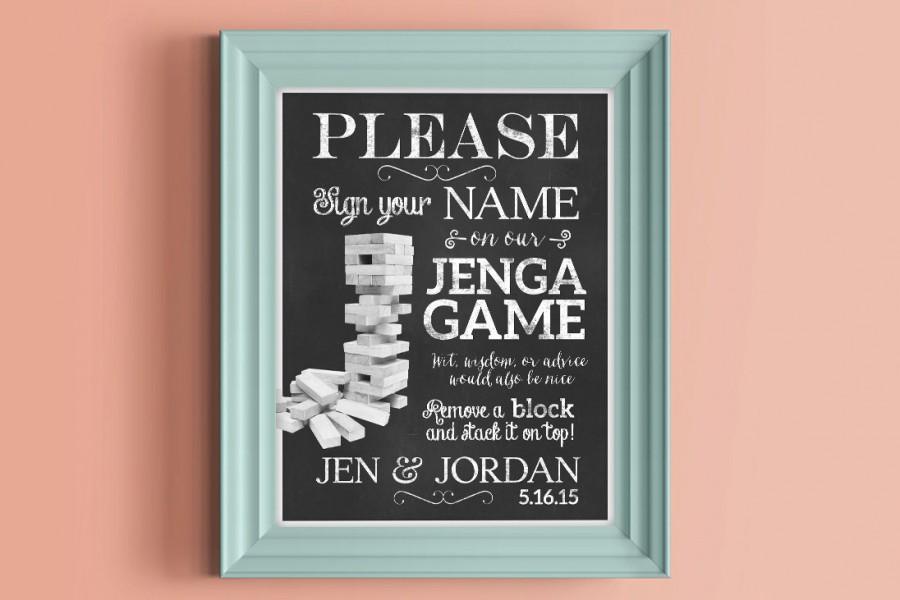 Hochzeit - Chalkboard Guestbook Sign Personalized PRINTABLE - JENGA Building Blocks