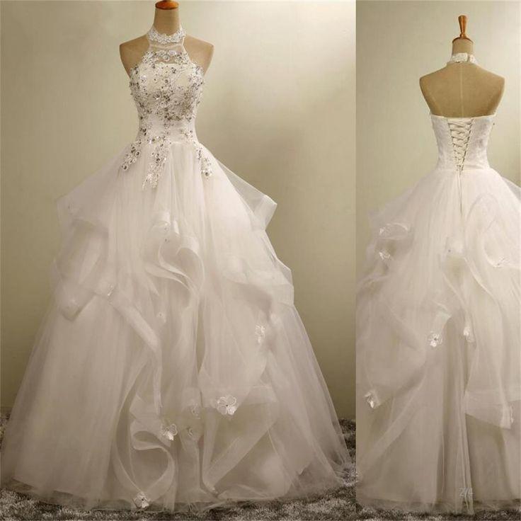 زفاف - High Neck Elegant Gorgeous Charming Lace Appliques Organza Wedding Dresses, WD164