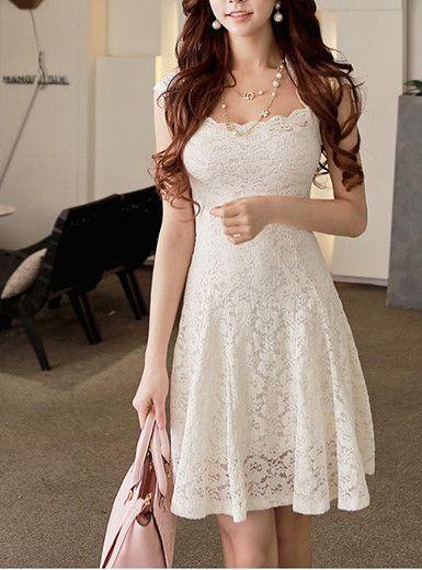 زفاف - Ivory Lace Sleeveless Dress Fit And Flare