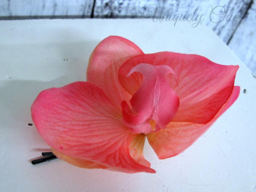 Wedding - Hot pink orchid hair pin, Bridal hair accessory, Real touch flower