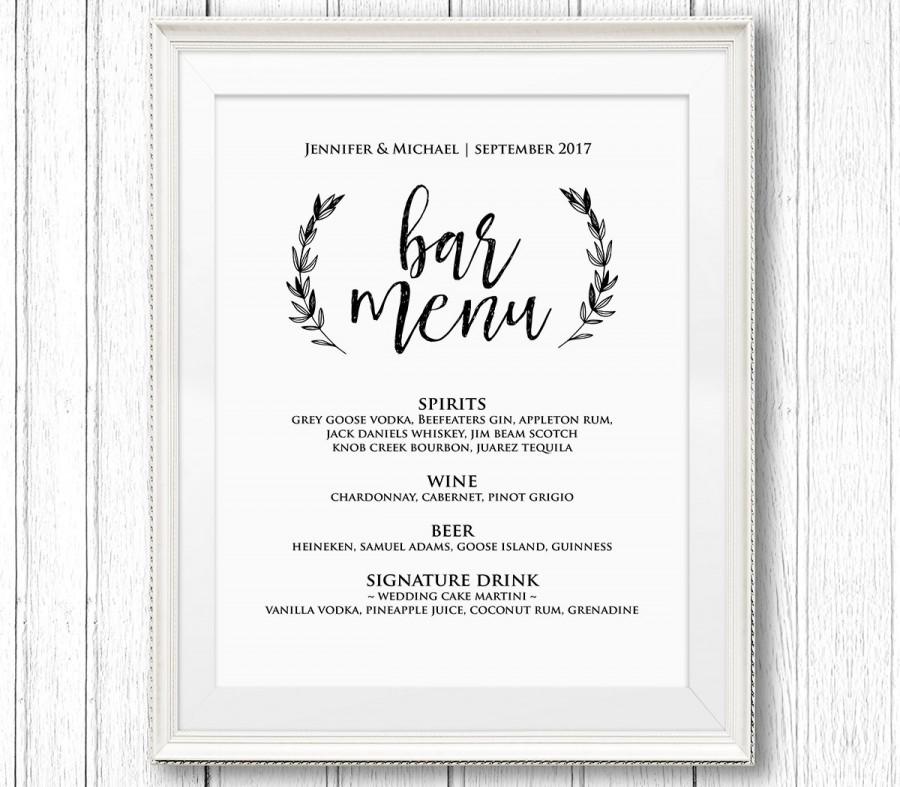 Wedding - Wedding Bar Menu Sign, Printable Sign Template, Rustic Drink Menu, Instant Download, Editable Text, PDF Template, Digital File
