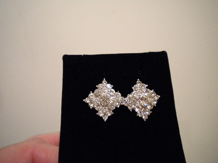 زفاف - Wedding Party Bridesmaid Jewelry Vintage Bridal Earrings, Diamond Stud, wedding jewelry Art Deco Earrings, rhinestone stud - Diana Jr E006