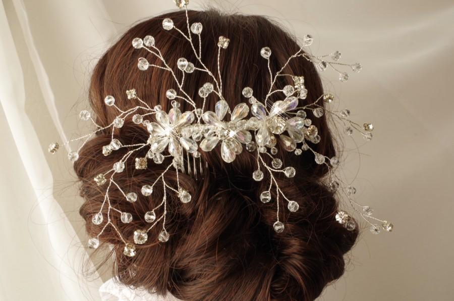 Hochzeit - Wedding Hair Accessories Rhinestone Floral Hair Comb Vine Silver Jewelry Vintage Crystal Flower Comb Hair Accessories Bridal Head Piece