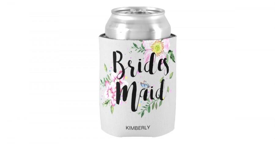 Свадьба - Bridesmaid Floral Watercolor Wedding Can Cooler