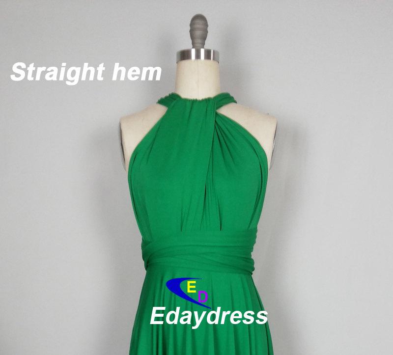 Hochzeit - Straight Hem Knee Tea Length Silver Bridesmaid Dress Convertible Wrap Emeral Green Infinity Dress