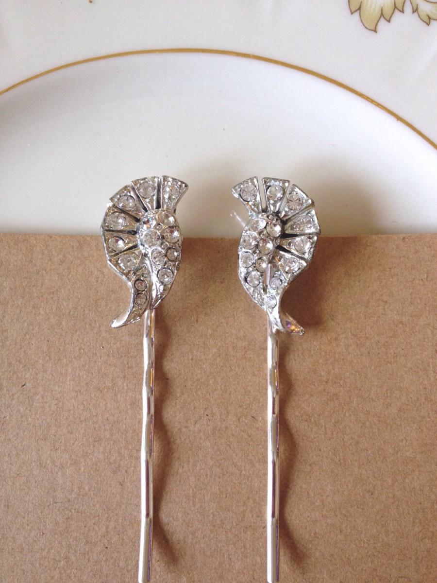 Mariage - Pair of Art Deco rhinestone hair pins, set, 1920s, weddings, rustic, bridal, jewelry, country, vintage jewelry, set, Art Deco, hair pins