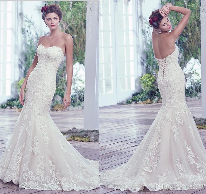 Hochzeit - New Arrival 2017 Sexy Sweetheart Wedding Dresses Tulle Lace Applique Mermaid Wedding Dress Bridal Gowns Lace-up Lace Luxury Illusion Online with $160.0/Piece on Hjklp88's Store 