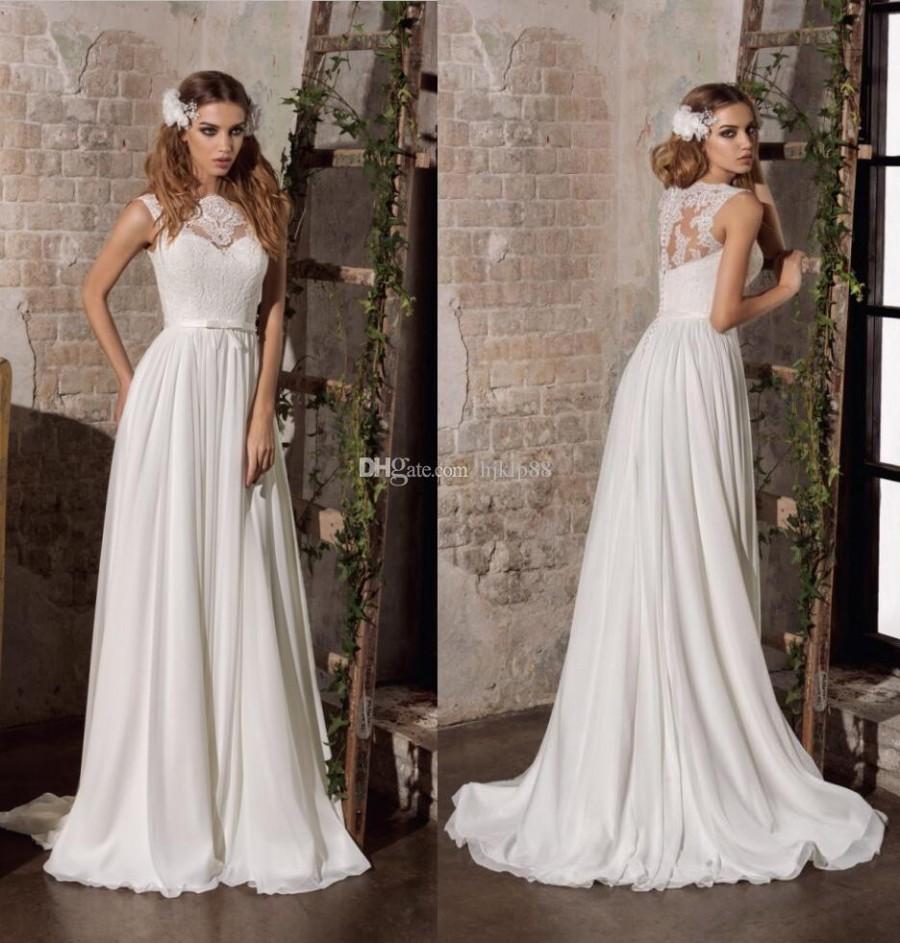 Wedding - 2017 New Arrival Lace Wedding Dresses Jewel Neck Lace Chiffon Bridal Gowns A-Line Beach Wedding Dress Zipper Lace Luxury Illusion Online with $137.15/Piece on Hjklp88's Store 
