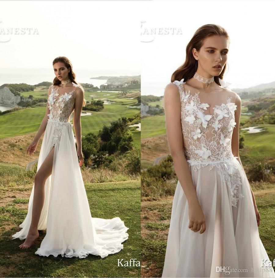 Mariage - 2017 New Arrival Embroidery Lace Sexy Wedding Dresses Sheer Chiffon Bridal Gowns Backless A-Line Garden Wedding Dress Side Zipper Lace Luxury Illusion Online with $154.29/Piece on Hjklp88's Store 