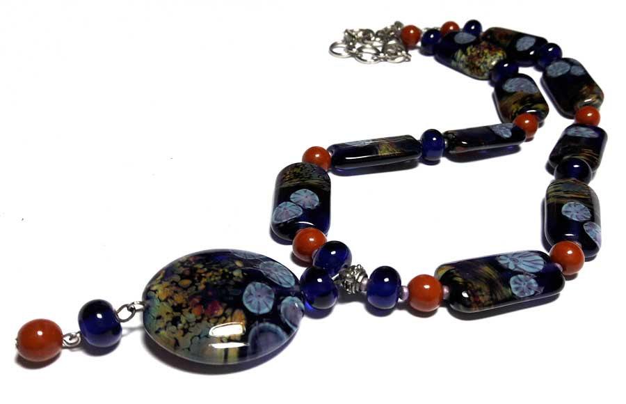زفاف - Beaded Jewelry Handmade Lampwork Necklace. Purple, lilac, brown, multikoler.