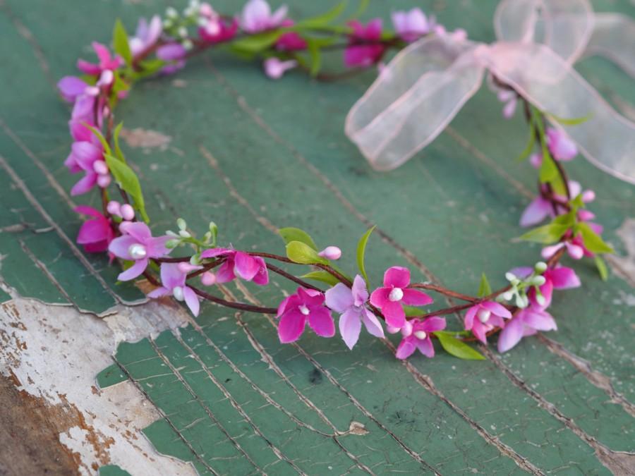 Wedding - Flower Hair Piece, Pink Flower Crown, Pink Flower Headpiece, Fairy Hair Crown, Woodland Bridal Crown, Pink Flower Girl Crown