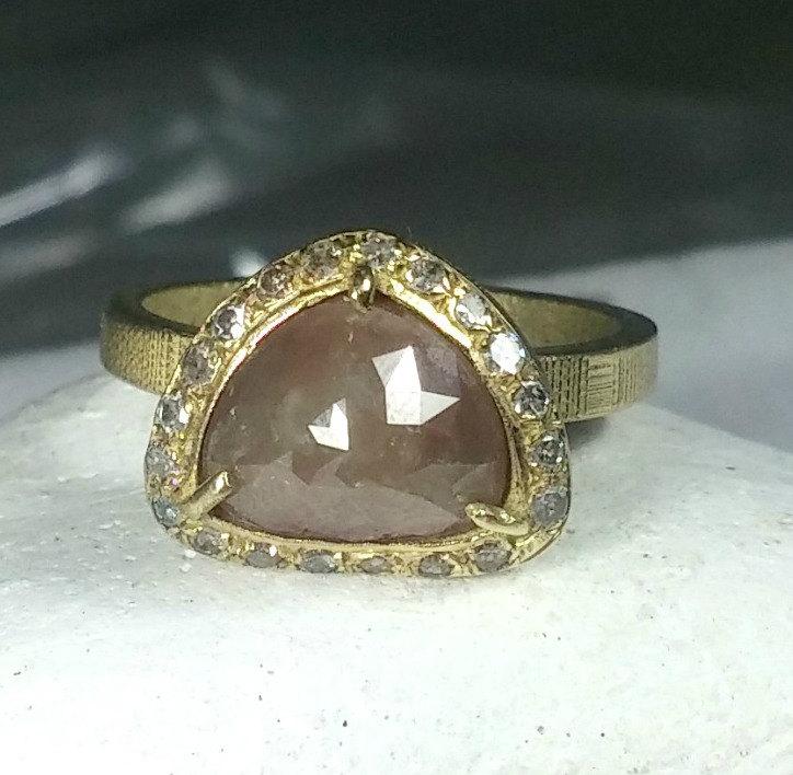 زفاف - Natural large rose cut diamond Halo ring, engagement ring, solid  gold multistone ring,  diamond halo ring, wedding ring