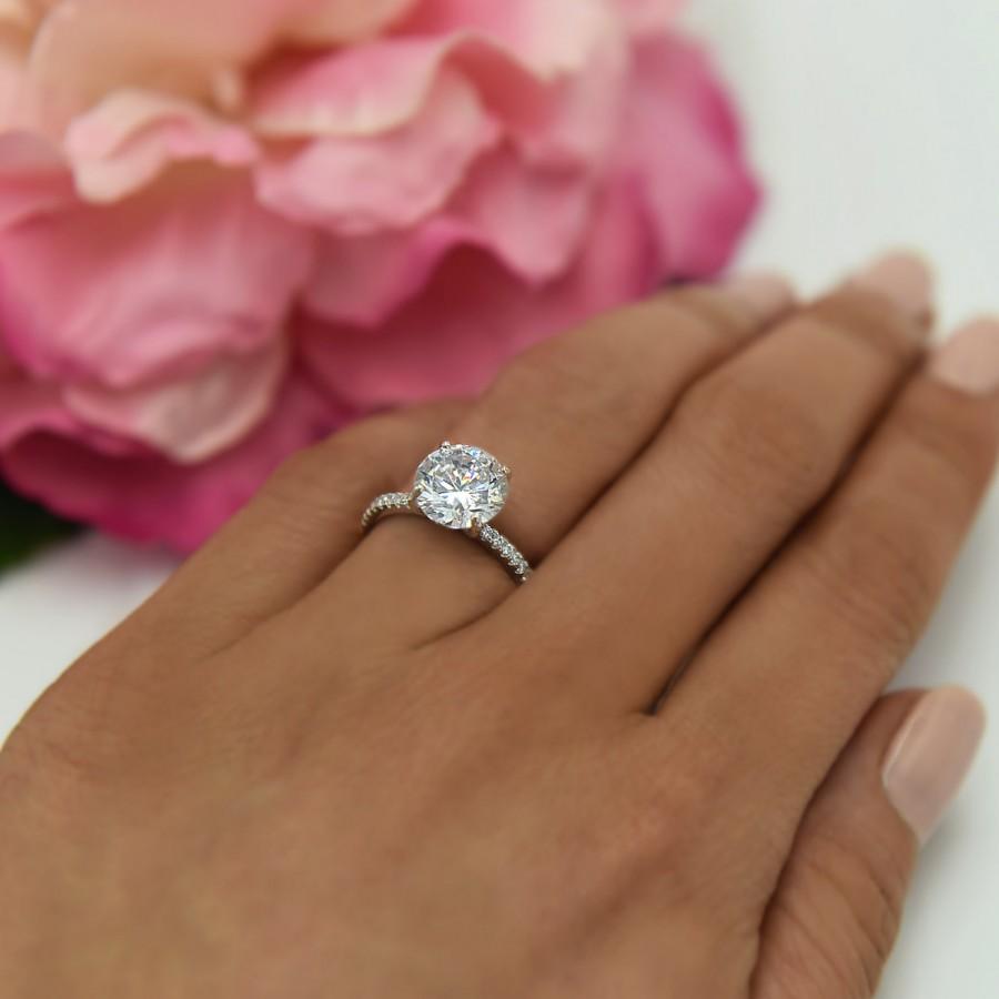 Hochzeit - 3.25 ctw, 3 ct Round Accented Solitaire Ring, Engagement Ring, Half Eternity Band, Bridal Ring, Man Made Diamond Simulants, Sterling Silver