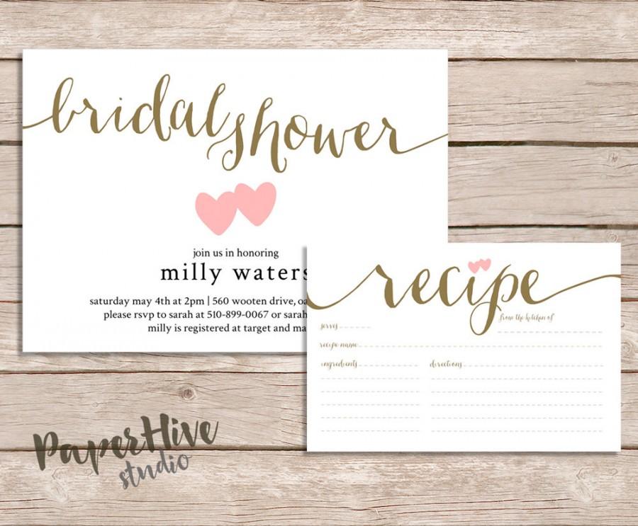 Hochzeit - Bridal Shower Invitation and recipe card set / Rustic Bridal Shower suite / printable invitations / printed invitations