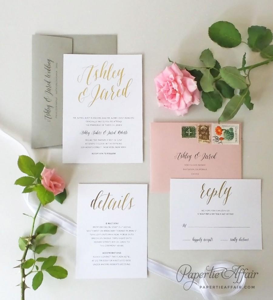 Свадьба - Calligraphy Script Wedding Invitation - Rustic, Modern, Simple, Twine - Gold, Copper, Silver Foil - Eloquent Romance Plus - DEPOSIT