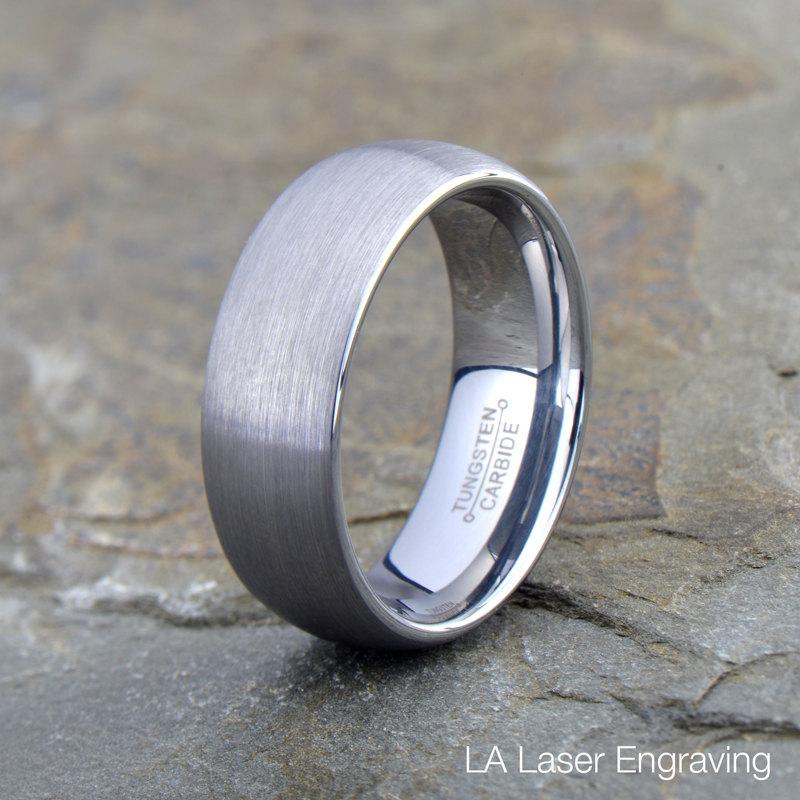 Wedding - Brushed Tungsten Ring, Tungsten Wedding Band, Domed, Custom Laser Engraving, 8mm, Comfort fit, Anniversary, Brushed Tungsten Carbide band