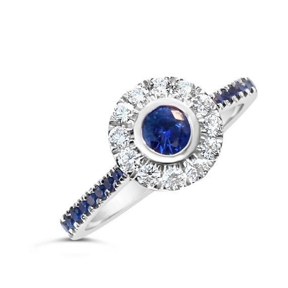 زفاف - SAPPHIRES HALO ENGAGEMENT ring - Sapphire engagement ring - Halo ring -18K White gold Halo engagement ring- Sapphire engagement ring