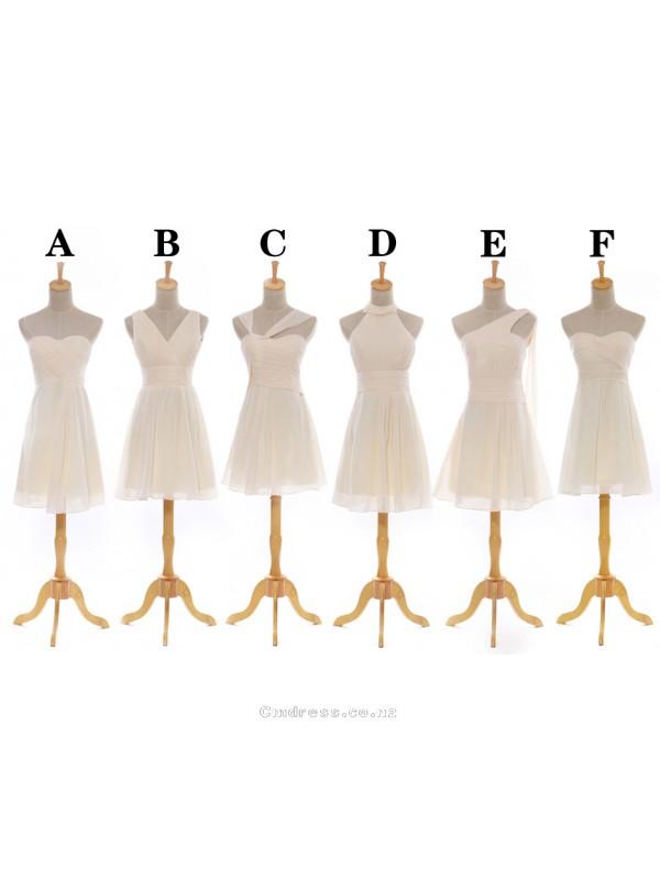 Hochzeit - 6 design short champagne chiffon Bridesmaid Dresses Party Dresses