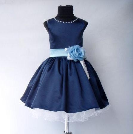 زفاف - Navy Blue Flowergirl Dress, Chiffon flower girl Dress, Lace Dress for Girl, Dark Blue flowergirl dress, Wedding junior bridesmaids dress